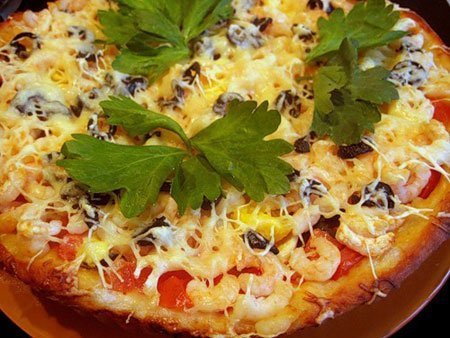 Пицца с грибами и креветками — рецепт 2013